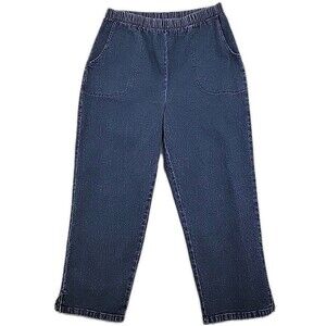 Denim & Co Pull On Crop Jeans QVC Size M Dark Indigo Wash Style‎ A14925 Pockets